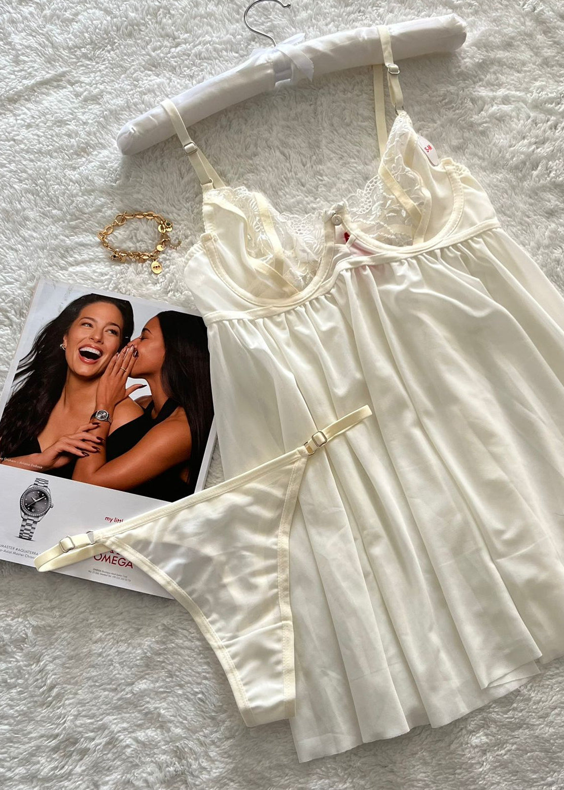 Tül Balenli Gecelik Beyaz