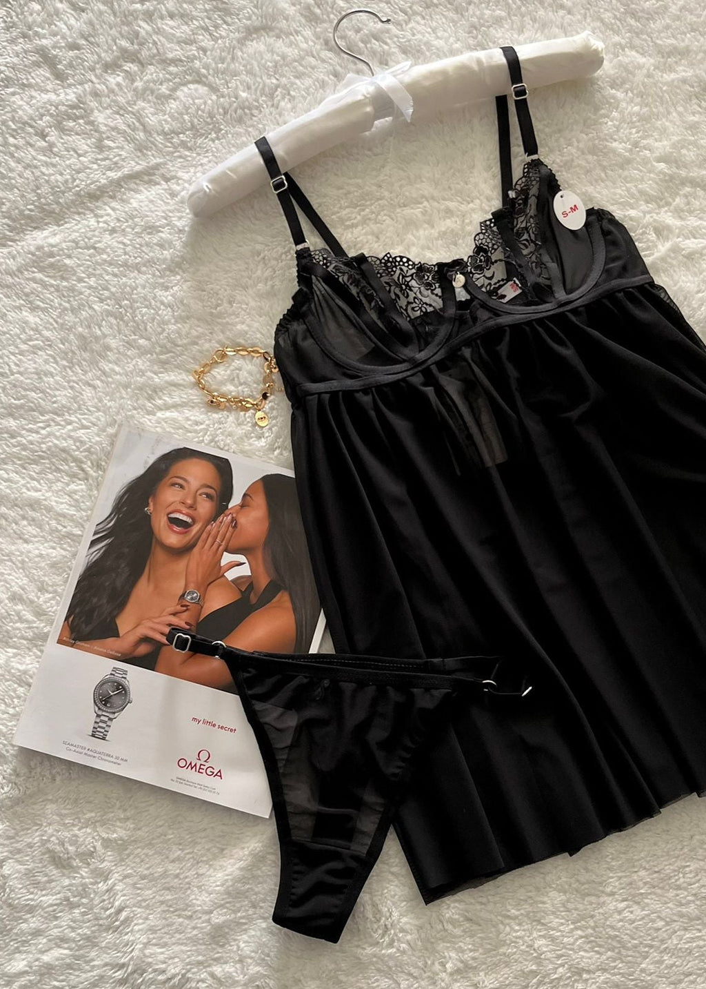 Tül Balenli Gecelik Siyah