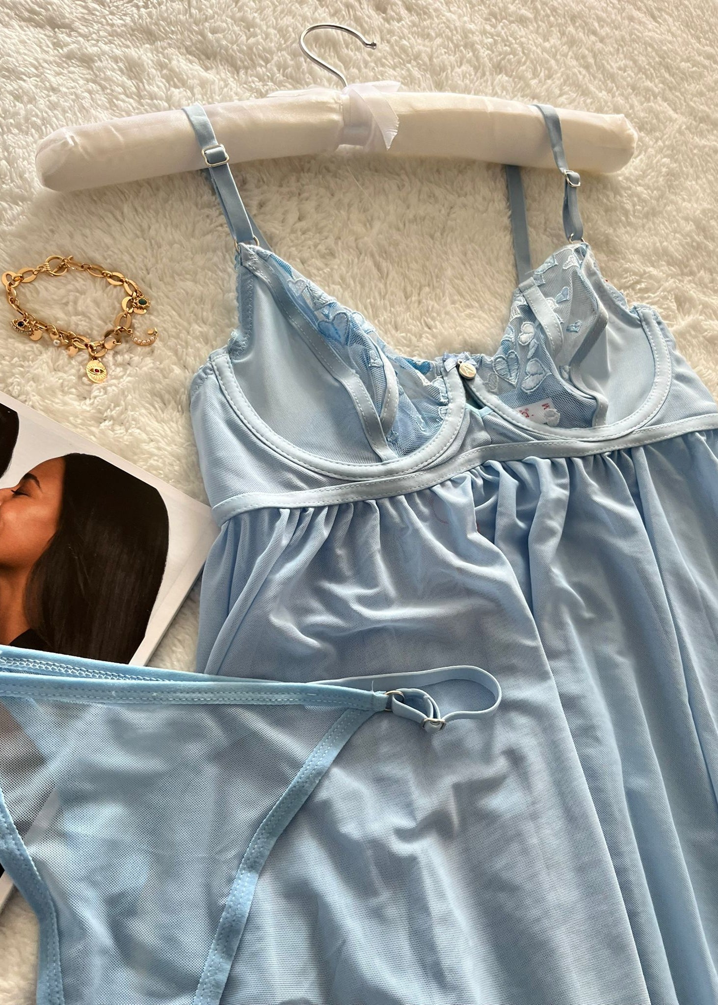 Tül Balenli Gecelik Mavi